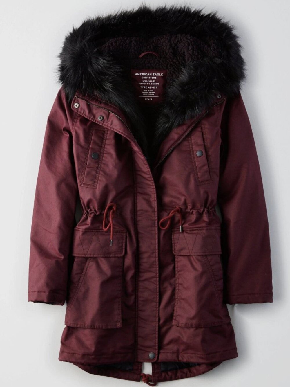 American Eagle Burgundy Sherpa Parka Coat - Size S